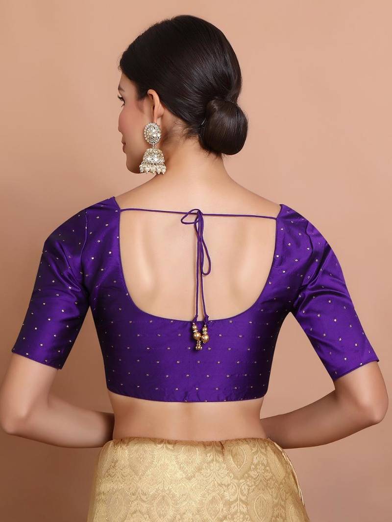 Purple Silk Round Neck Readymade Padded Blouse