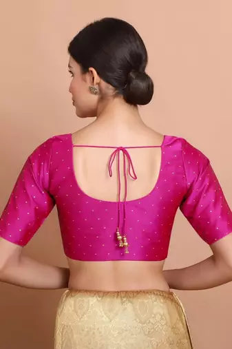 Pink Silk Round Neck Readymade Blouse
