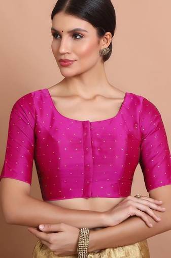 Pink Silk Round Neck Readymade Blouse
