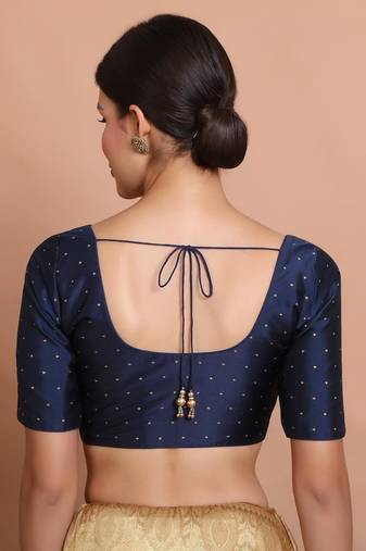 Navy Blue Silk Round Neck Sleeveless Blouse