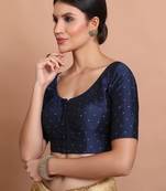Navy Blue Silk Round Neck Sleeveless Blouse