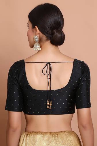 Black Silk Round Neck Readymade Padded Blouse