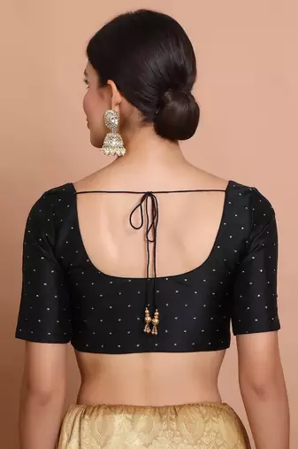 Black Silk Round Neck Readymade Padded Blouse