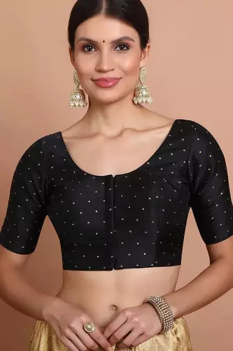 Black Silk Round Neck Readymade Padded Blouse