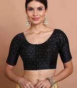 Black Silk Round Neck Readymade Padded Blouse
