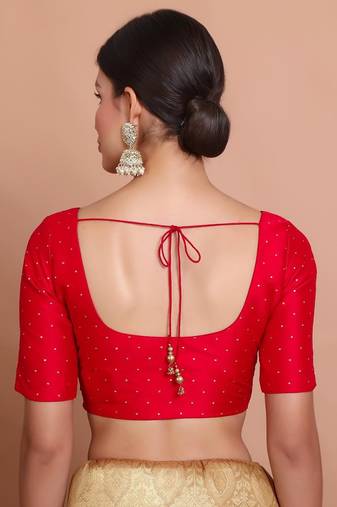 Red Silk Round Neck Readymade Padded Blouse