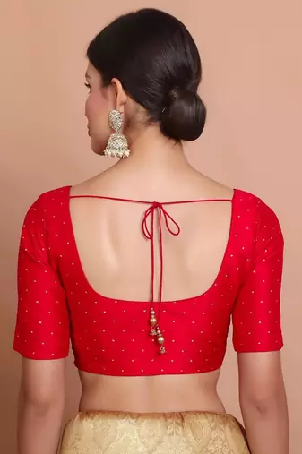 Red Silk Round Neck Readymade Padded Blouse
