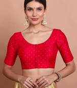 Red Silk Round Neck Readymade Padded Blouse
