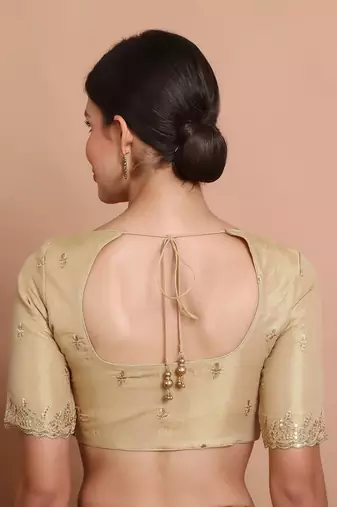 Light Gold Tissue Round Neck Embroidered Readymade blouse