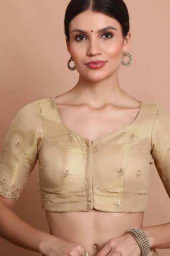 Light Gold Tissue Round Neck Embroidered Readymade blouse