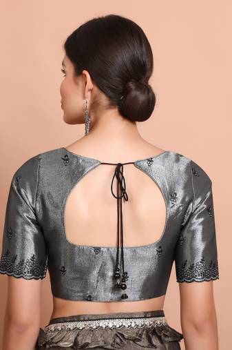 Grey Tissue Emroidered Readymade Blouse