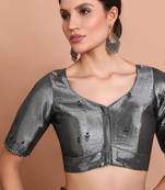 Grey Tissue Emroidered Readymade Blouse
