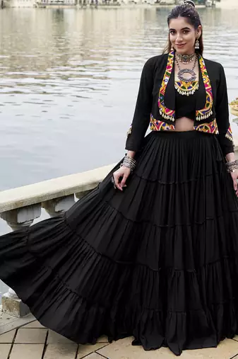 black Gamthi Mirror Work & Kodi Lace Chaniya Choli