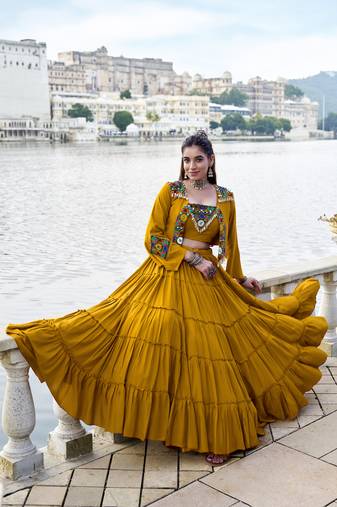 mustard Gamthi Mirror Work & Kodi Lace Chaniya Choli