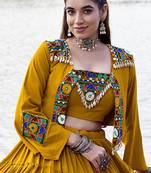 mustard Gamthi Mirror Work & Kodi Lace Chaniya Choli