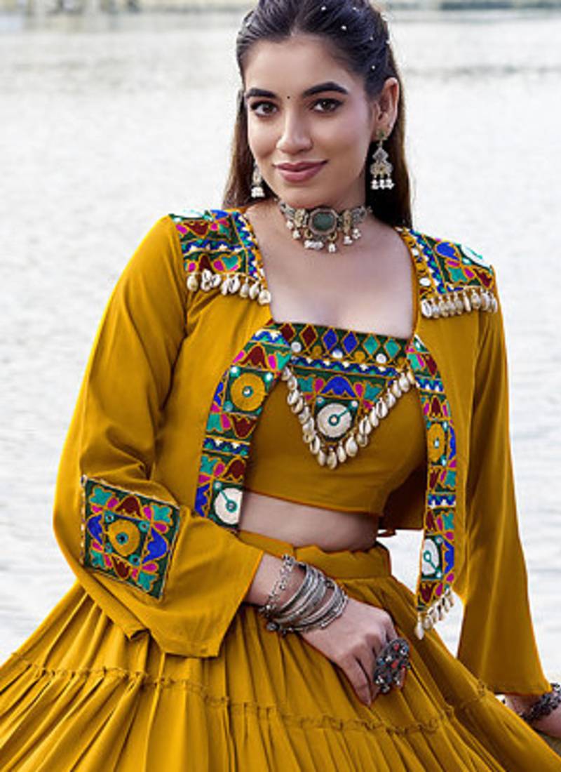 mustard Gamthi Mirror Work & Kodi Lace Chaniya Choli