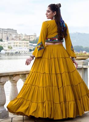 mustard Gamthi Mirror Work & Kodi Lace Chaniya Choli 3