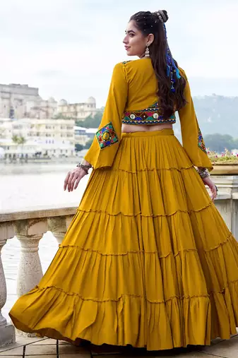 mustard Gamthi Mirror Work & Kodi Lace Chaniya Choli