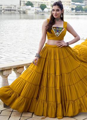 mustard Gamthi Mirror Work & Kodi Lace Chaniya Choli 4
