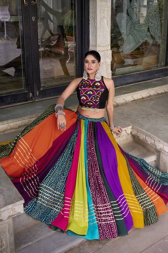 multicolor Rayon Printed Chaniya Choli with Gota Patti work