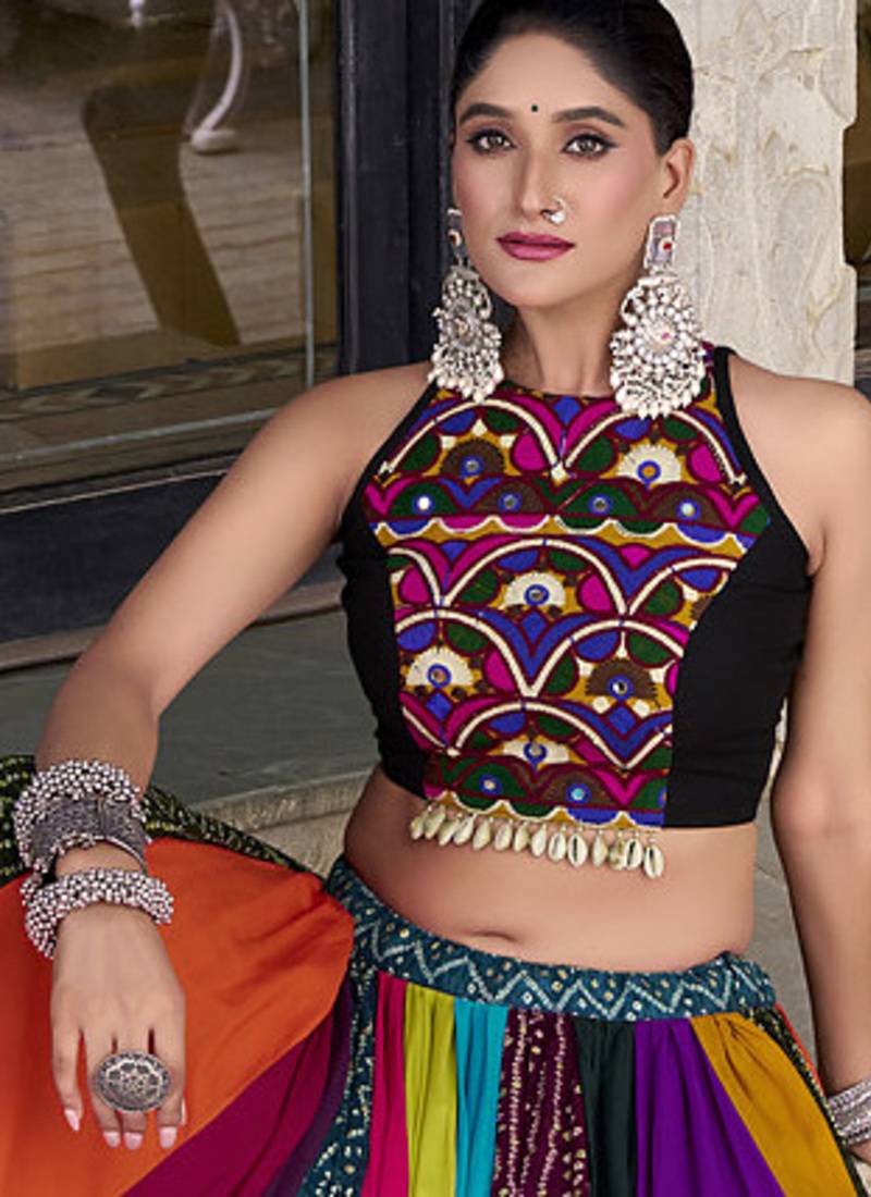 multicolor Rayon Printed Chaniya Choli with Gota Patti work