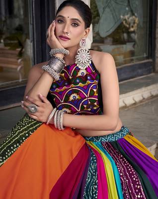 multicolor Rayon Printed Chaniya Choli with Gota Patti work 3