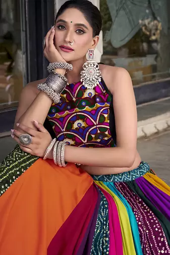 multicolor Rayon Printed Chaniya Choli with Gota Patti work