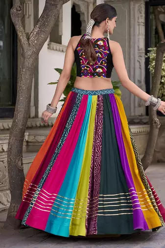 multicolor Rayon Printed Chaniya Choli with Gota Patti work