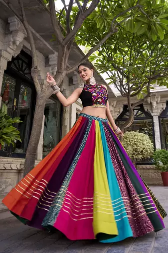 multicolor Rayon Printed Chaniya Choli with Gota Patti work