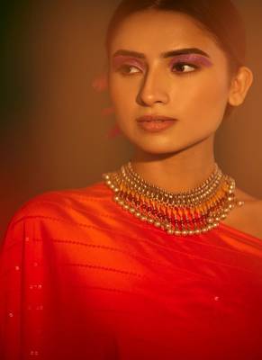 Orange embroidered satin dress 3