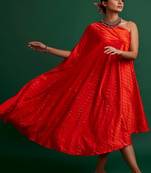 Orange embroidered satin dress