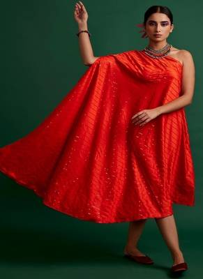 Orange embroidered satin dress 4