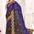 Purple and brown multi zari resham embroidered border work satin silk saree sari