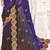 Purple and brown multi zari resham embroidered border work satin silk saree sari