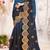 Teal blue and black multi zari resham embroidered border work satin silk saree sari