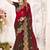 Brown and red multi zari resham embroidered border work satin silk saree sari