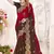 Brown and red multi zari resham embroidered border work satin silk saree sari