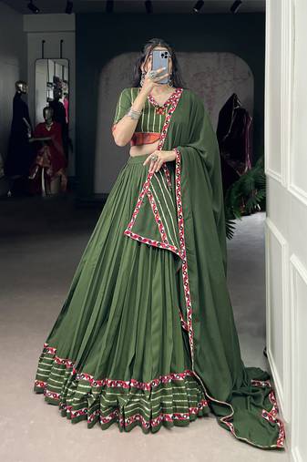 mehendi Rayon Chaniya Choli with Mirror Gamthi Work Gotta Patti