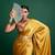 Mustard plain silk saree with belt