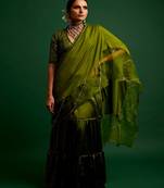 Olive embroidered silk saree