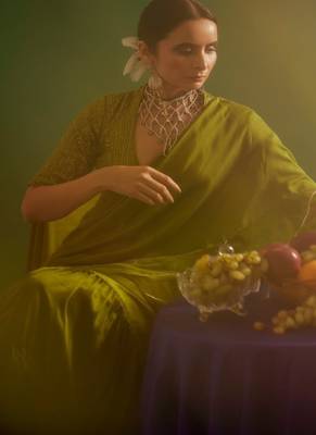 Olive embroidered silk saree 2