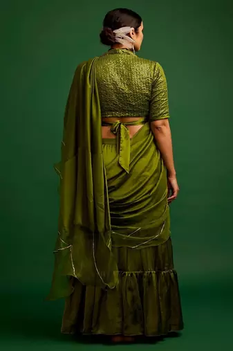 Olive embroidered silk saree