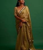Dark olive plain silk saree saree with belt