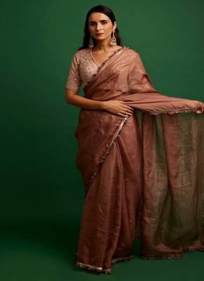 Rose pink embroidered silk saree saree with belt 3