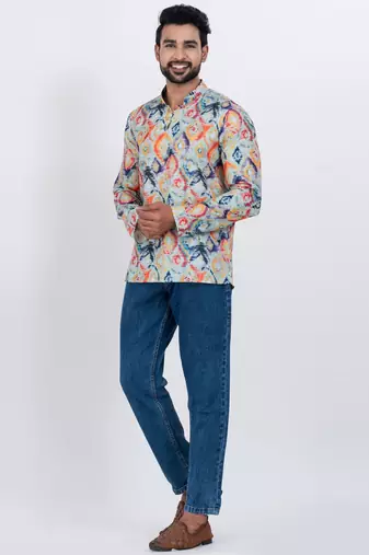 digital print cotton multicolor short kurta