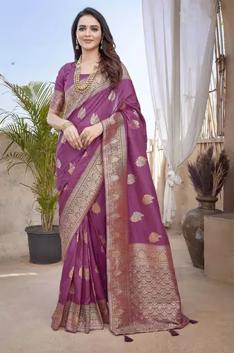 Purple designer paithani silk saree with rich weaving, temple border & heavy pallu