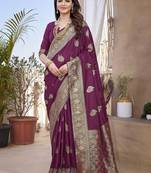 Magenta paithani silk blend saree with weaving temple border and heavy pallu