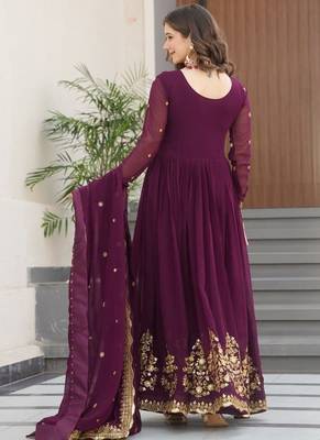 Violet zari thread sequin embroidered anarkali Gown-Free size 3