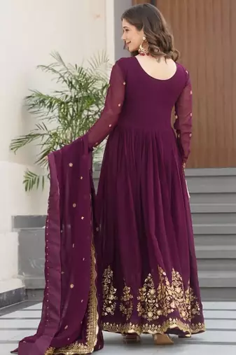 Violet zari thread sequin embroidered anarkali Gown-Free size