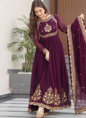Violet zari thread sequin embroidered anarkali Gown-Free size 1